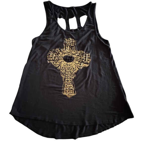 Unbranded Tops - Y2K Cross Cutout Graphic Tank Top M Cage Back Edgy Rocker Indie Sleaze Mall Goth